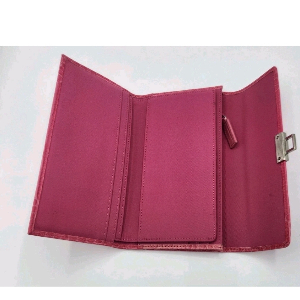 Ralph Lauren Hot Pink Embossed Leather Wallet Removeable Checkbook EUC - Picture 6 of 7